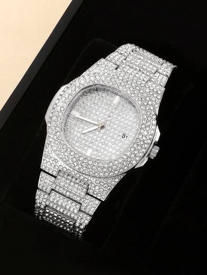 Reloj de cuarzo con puntero redondo decorado con rhinestones, ideal como regalo para estudiantes que regresan a la escuela