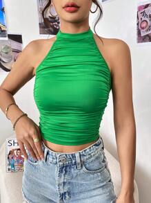 SHEIN Privé Áo khoác và áo lót dành cho xe tăng nữ Xù màu trơn Giải trí - màu xanh lá - Xem 4