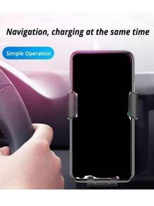 1入黑色汽車手機架手機汽車重力架可夾在汽車風口實色汽車風口手機架 - 黑色 - 查看 3