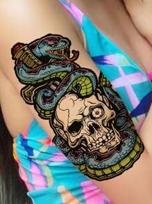 1 hoja Pegatina tatuaje esqueleto & con patrón de serpiente - Multicolor - Ver 1