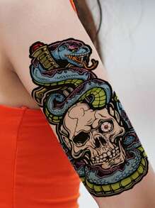 1 hoja Pegatina tatuaje esqueleto & con patrón de serpiente - Multicolor - Ver 3