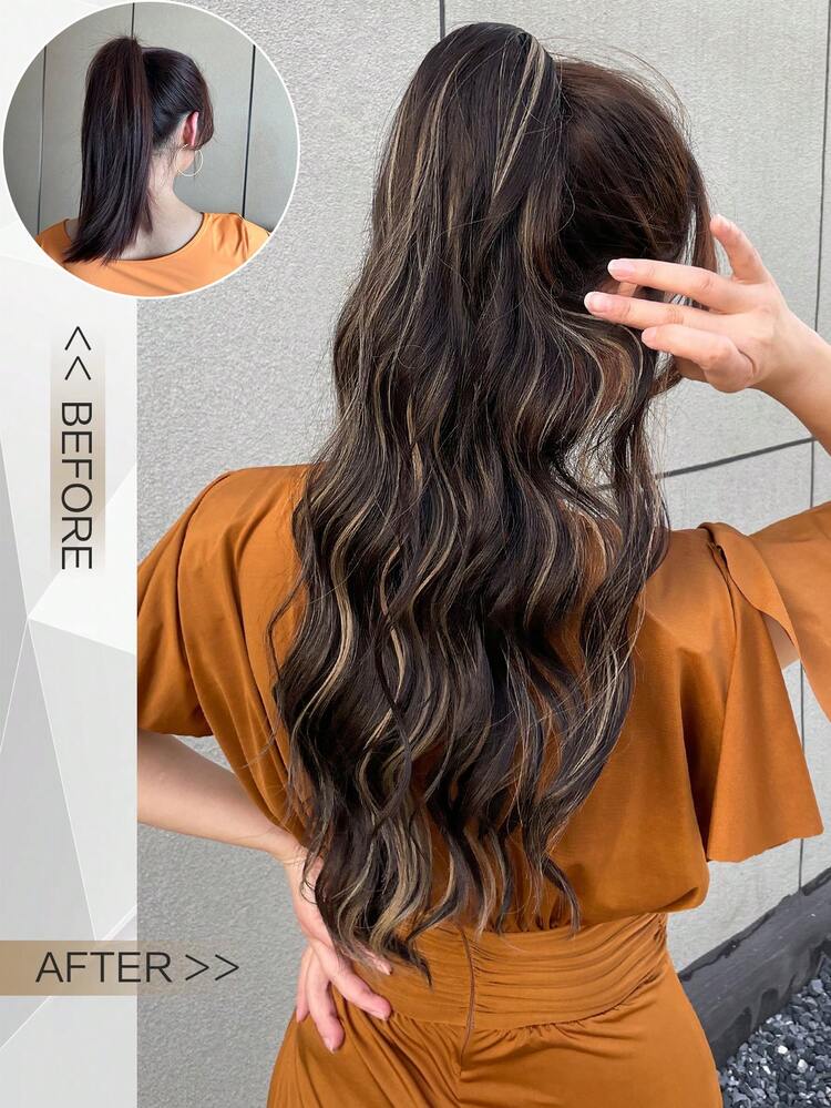 Phần mở rộng tóc tổng hợp đuôi ngựa sóng cơ thể dài - Nhiều màu - Xem 3