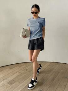 DAZY Áo thun nữ Thêu Thiên hà Giải trí - Màu xanh lam - Xem 5