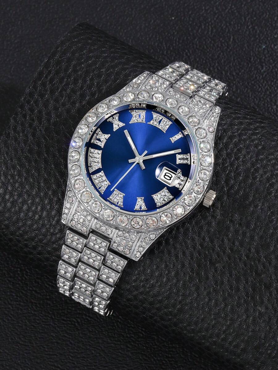 Men rhinestone decor round pointer date quartz watch shein usa