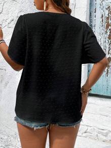 SHEIN LUNE Áo sơ mi Plus Size phân lớp Uốn nếp màu trơn Giải trí - màu đen - Xem 2