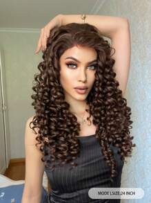 13*1.5 Synthetic Lace Front Wigs Long Chocolate Brown Natural Spiral Curly Lace Front Wig For Fashion Charming Women Daily Party Use Glueless Heat Resistant Fiber Hair High Density 24 Inch Free Part Natural Pre-Plucked Hairline HD Transparent Lace Wig School Halloween Christmas Costume Accessories & 1pc Wig Cap - Chocolate Brown - View 2