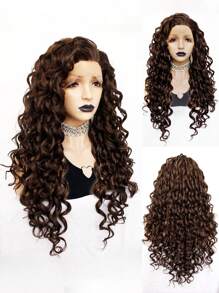 13*1.5 Synthetic Lace Front Wigs Long Chocolate Brown Natural Spiral Curly Lace Front Wig For Fashion Charming Women Daily Party Use Glueless Heat Resistant Fiber Hair High Density 24 Inch Free Part Natural Pre-Plucked Hairline HD Transparent Lace Wig School Halloween Christmas Costume Accessories & 1pc Wig Cap - Chocolate Brown - View 5