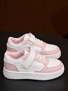 1 Pair Girls' Minimalist Patchwork Double-Color Elastic Strap Hook-And-Loop Fashion Skate Shoes, Kids Sports Shoes With Elastic Closure And Perforated Breathable Design, Suitable For All Seasons Back To School Primary And Secondary Schools