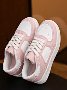 1 đôi giày trượt patin có dây buộc màu phong cách đơn giản dành cho bé gái, giày thể thao trẻ em - Hồng - Xem 2