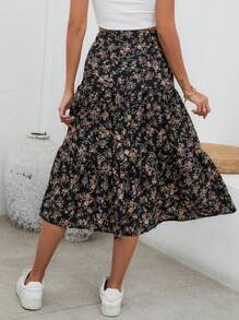 SHEIN VCAY Ditsy Floral Print Ruffle Hem Skirt - Multicolor - View 2