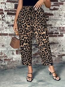 SHEIN LUNE 大碼豹紋印花前繫帶長褲 - 彩色 - 查看 7