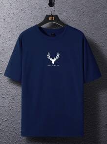 Manfinity Homme Men Deer & Slogan Graphic Tee - Navy Blue - View 2