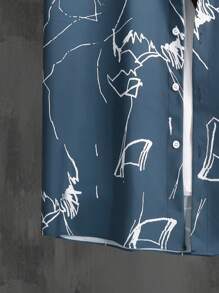 Manfinity Homme 男士圖案印花襯衫不帶T恤 - 藏蓝色 - 查看 4