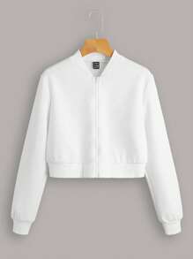 SHEIN LUNE Solid Zip Up Bomber Jacket - White - View 1