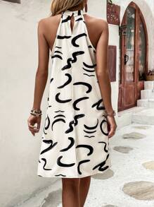 EMERY ROSE Kleid mit Grafik Muster, Neckholder,