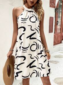 EMERY ROSE Kleid mit Grafik Muster, Neckholder,