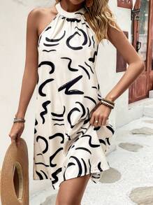 EMERY ROSE Kleid mit Grafik Muster, Neckholder,