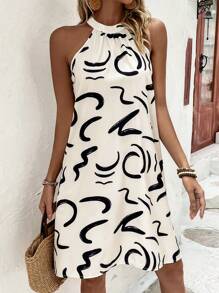 EMERY ROSE Kleid mit Grafik Muster, Neckholder,