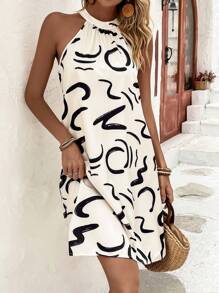 EMERY ROSE Kleid mit Grafik Muster, Neckholder,