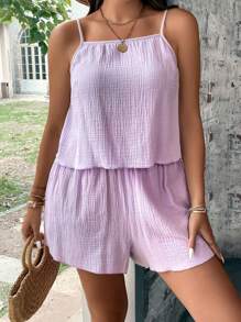 SHEIN LUNE Bộ thời trang Plus Size màu trơn Giải trí - Màu Lilac Tím - Xem 2