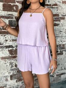 SHEIN LUNE Bộ thời trang Plus Size màu trơn Giải trí - Màu Lilac Tím - Xem 4