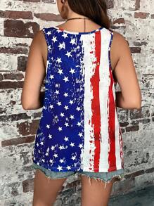 SHEIN LUNE 大碼美式印花背心上衣 - 彩色 - 查看 3