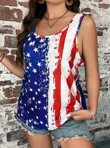 SHEIN LUNE 大碼美式印花背心上衣 - 彩色 - 查看 4