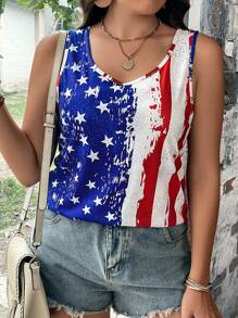 SHEIN LUNE 大碼美式印花背心上衣 - 彩色 - 查看 1