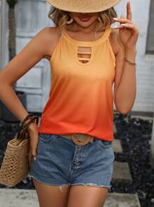 SHEIN VCAY Ombre Cut Out Halter Top - Orange - View 1