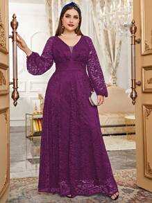 Modelyn 大碼優雅純色連衣裙 - 玫紅色 - 查看 1