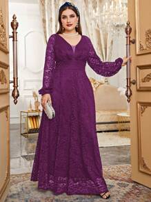 Modelyn 大碼優雅純色連衣裙 - 玫紅色 - 查看 4