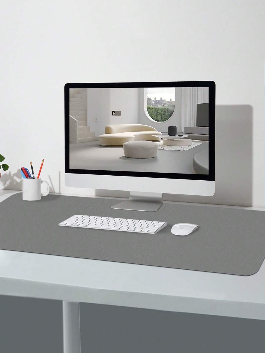 1入組素色PU皮革鼠標墊 - 深灰色 - 查看 1