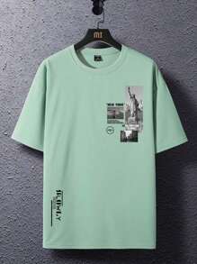 Manfinity Hypemode Lỏng lẻo phù hợp Nam In thư Thả vai Áo thun - Màu xanh Bạc hà - Xem 2