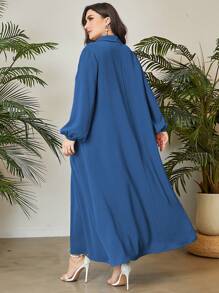 Mulvari Đầm Plus Size màu trơn Khiêm tốn - Màu xanh bụi bặm - Xem 2