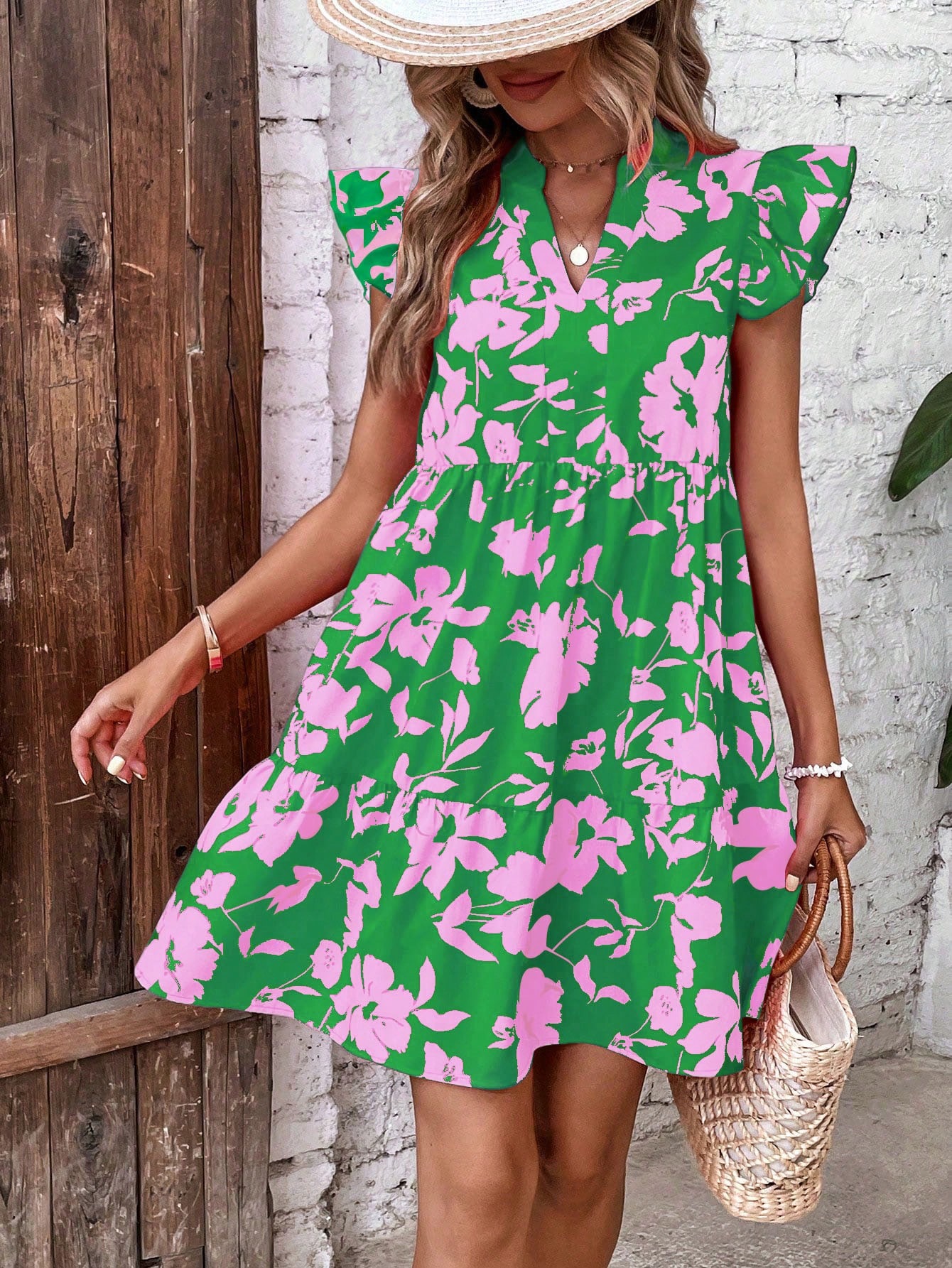 ruffle trim smock dress