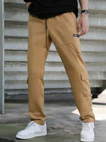 Manfinity LEGND Men Flap Pocket Side Drawstring Waist Cargo Trousers - Khaki - View 1