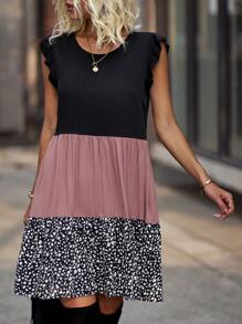 SHEIN LUNE Đầm Xù Viên lá sen Khối Màu Dễ thương - Nhiều màu - Xem 3