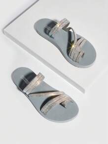 Dép xỏ ngón trang trí đính đá cho nữ, Dép xỏ ngón thủy tinh quyến rũ - Xám - Xem 4