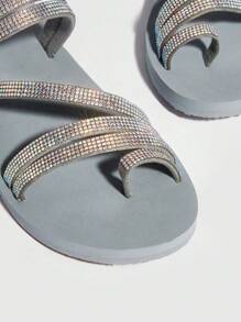 Dép xỏ ngón trang trí đính đá cho nữ, Dép xỏ ngón thủy tinh quyến rũ - Xám - Xem 3