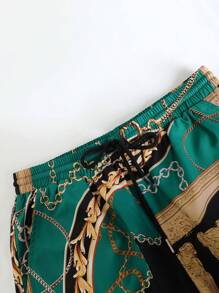 Manfinity RSRT Men Random Chain Print Shirt & Shorts Set - Green - View 4