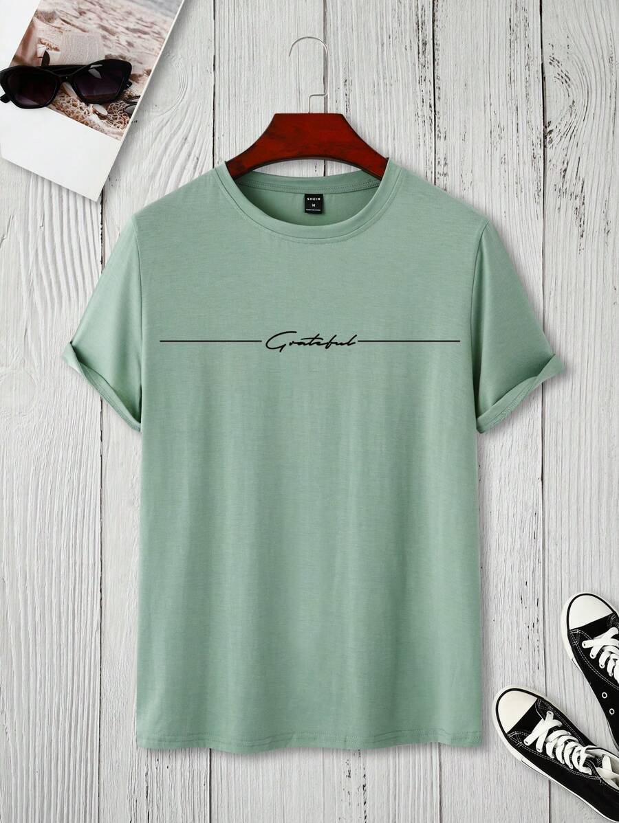 Manfinity Homme Áo thun & Áo lót Nam Lá thư Giải trí - Màu xanh Bạc hà - Xem 1