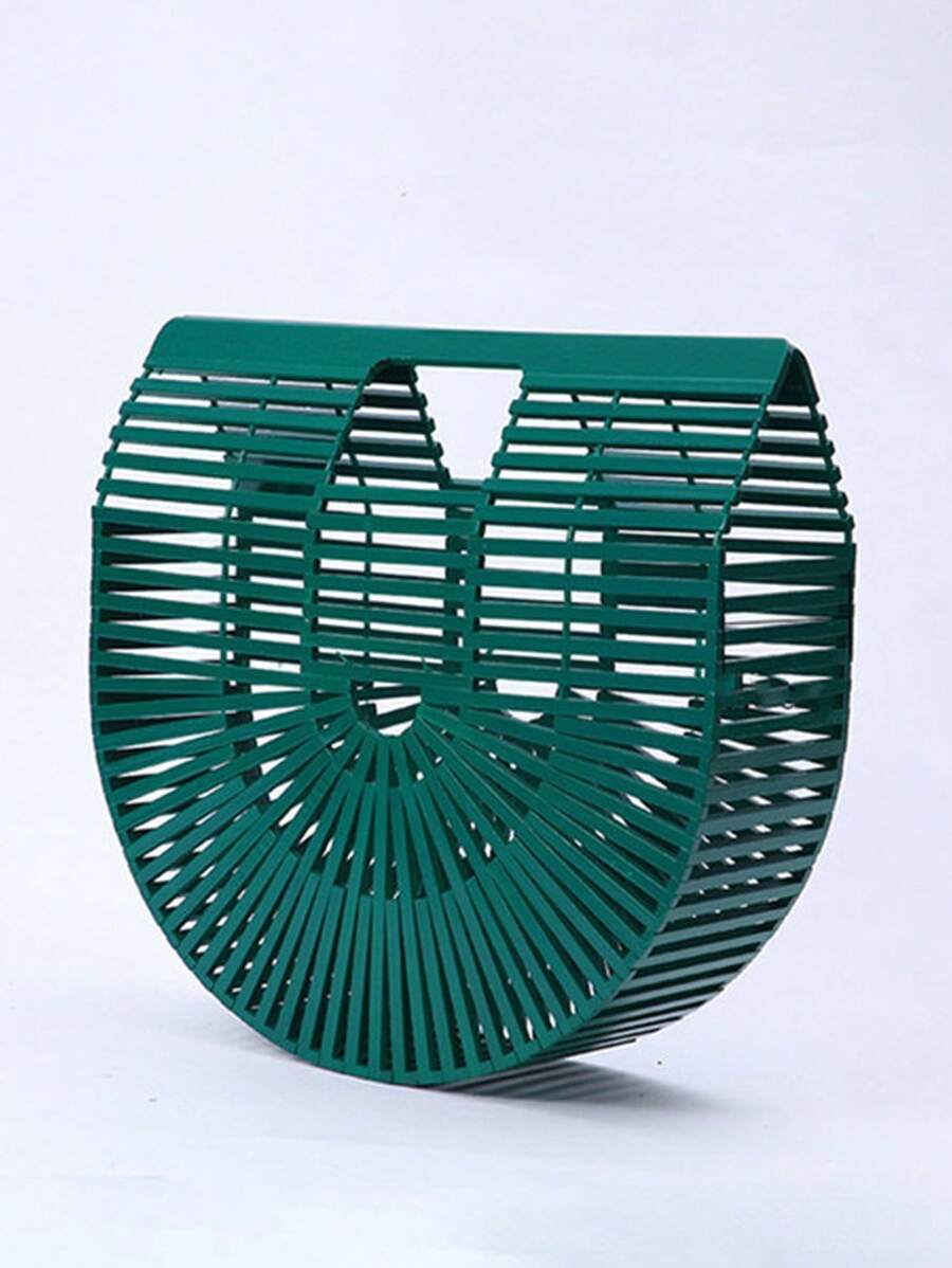 Green Bamboo Beach Bag Semicircle Summer Handbag - Green - View 1