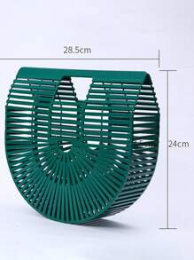 Green Bamboo Beach Bag Semicircle Summer Handbag - Green - View 2