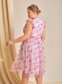 SHEIN Belle Plus Allover Floral Embroidery Mesh Overlay Bridesmaid Dress - Multicolor - View 3