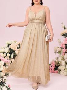 SHEIN Belle Plus 1pc Glitter Cami Bridesmaid Dress - Champagne - View 1