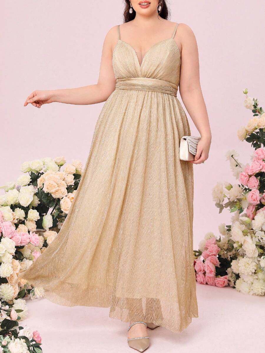 SHEIN Belle Plus 1pc Glitter Cami Bridesmaid Dress - Champagne - View 1