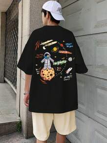 Manfinity EMRG 寬鬆男士卡通和字母圖案印花短褲,帶拉繩腰帶