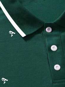 Manfinity Homme 男士字母圖案拼接邊POLO衫 - 墨綠色 - 查看 5