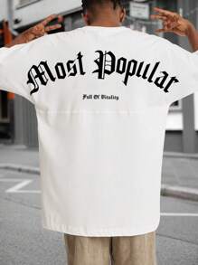 Manfinity EMRG Siêu-lỏng Phù hợp Nam Đồ họa Chữ cái Thả vai Áo thun - trắng - Xem 1