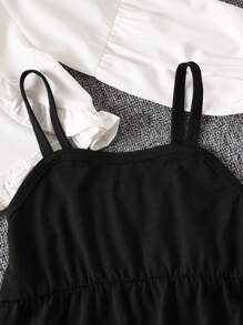 SHEIN Verano 2 piezas/set vestido tipo pareo para niñas pequeñas con tirantes finos + ropa de protección solar - Blanco y Negro - Ver 6